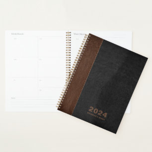 Agenda Personalizado de cuero negro marrón Texto diario