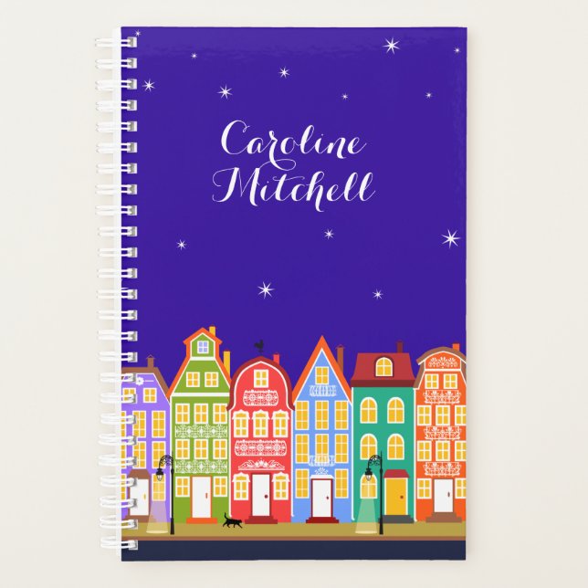 Agenda Personalizado de gato negro de pueblo lindo 5.5x8. (Anverso)