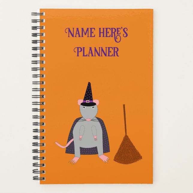 Agenda Personalizado de Halloween Witch Rat and Broom (Anverso)
