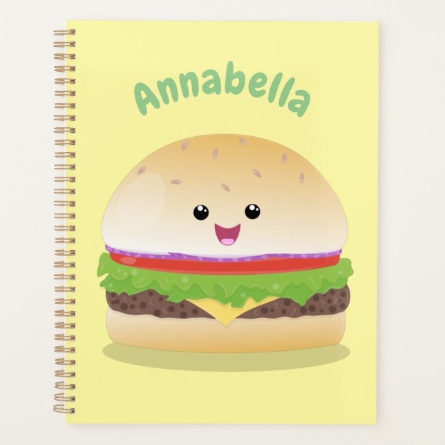 Agenda Personalizado de hamburguesa kawaii feliz (Anverso)