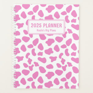 Agenda Personalizado de impresión de vaca rosa y blanca