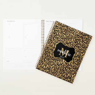 Agenda Personalizado de moda Monograma Leopardo dorado No