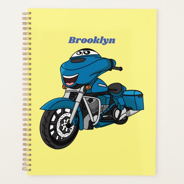 Agenda Personalizado de moto azul feliz (Anverso)