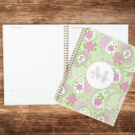 Agenda Personalizado de Paisley Monogramado Rosa y Verde