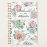 Agenda Personalizado de patrón de bonito de color de agua<br><div class="desc">Planner personalizado femenino con ilustraciones acuáticos de suculentos y flores de color rosa pastel,  azul y verde. Personalice agregando su nombre o frase corta. Este bonito suculento planner floral será perfecto como un regalo personalizado. Los elementos coincidentes están disponibles.</div>