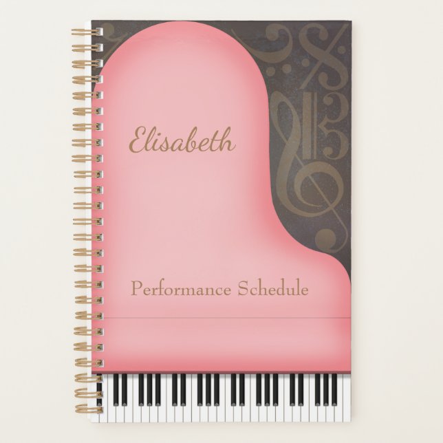 Agenda Personalizado de Símbolos de Música Whimsical Pink (Anverso)