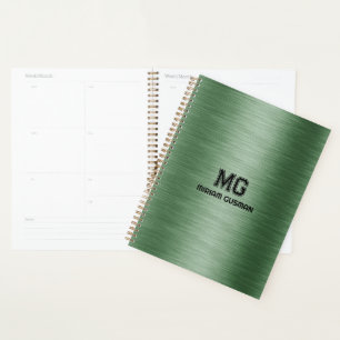 Agenda Personalizado de textura verde metálica Texto negr