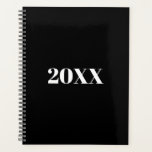 Agenda personalizado de tipografía moderna en blanco mini<br><div class="desc">Minimalista personalizado de tipografía moderna en blanco y negro,  simple y elegante Planner. Personalizado de texto serif blanco,  fondo plano negro sólido. Puede personalizarlo con su nombre,  iniciales,  año,  etc o simplemente borrar el texto,  y dejar el color negro plano sólido.</div>