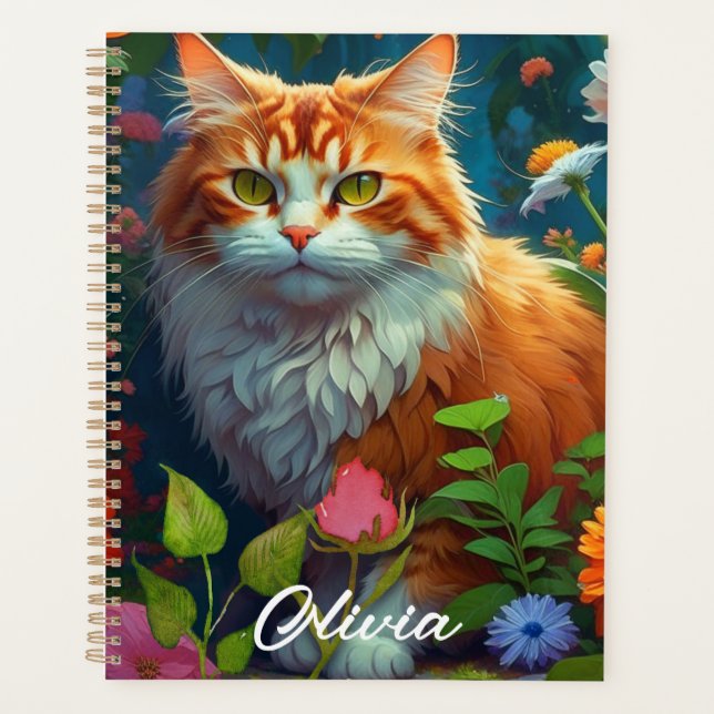 Agenda Personalizado el gato Naranja en las flores (Anverso)