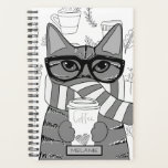 Agenda Personalizado el Gato y el Café<br><div class="desc">Un gatito adorable envuelto en una bufanda,  usando gafas y sosteniendo café en un planificador personalizado.</div>