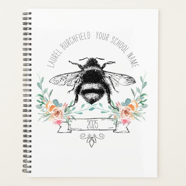 Agenda Personalizado Elegante Escuela de Flores de Abeja  (Anverso)
