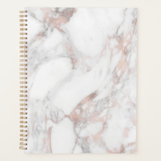 Agenda Personalizado Elegante Rosa Gold Marble Blank Plan (Anverso)