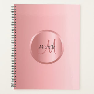Agenda Personalizado Elegante Rosa Oro Monograma moderno
