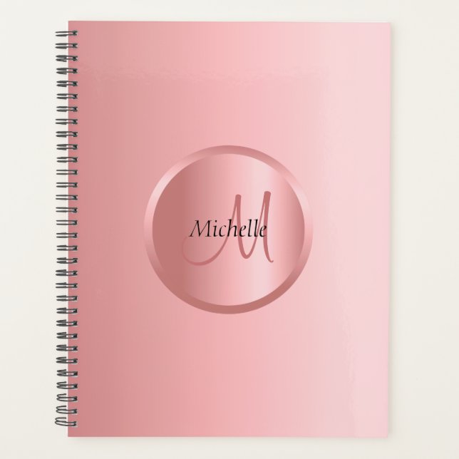 Agenda Personalizado Elegante Rosa Oro Monograma moderno (Anverso)