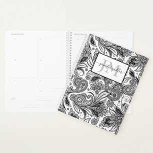 Agenda Personalizado en blanco y negro con paisley