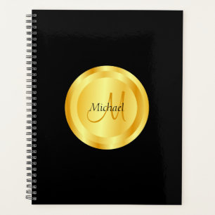 Agenda Personalizado Faux Gold Elegant Black Template