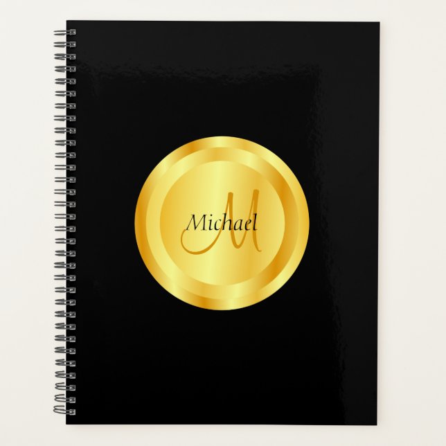 Agenda Personalizado Faux Gold Elegant Black Template (Anverso)