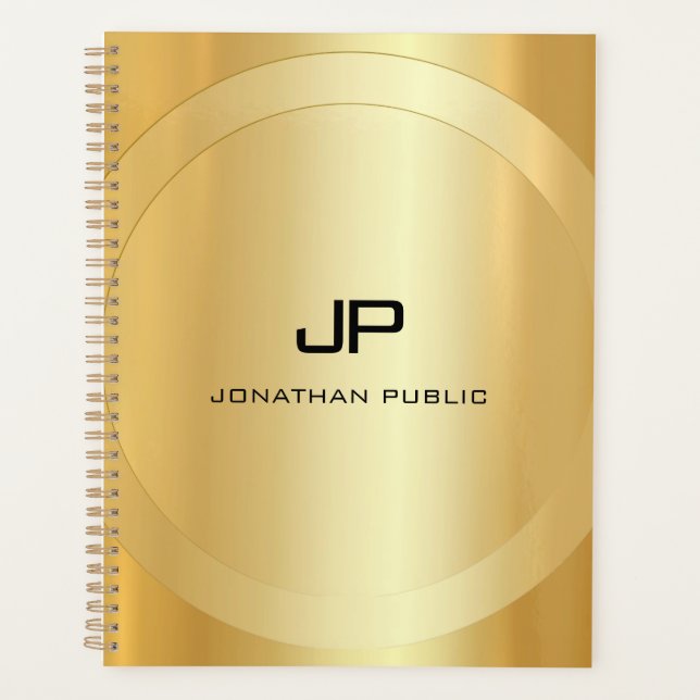 Agenda Personalizado Faux Gold Monogram Glamorous Templat (Anverso)