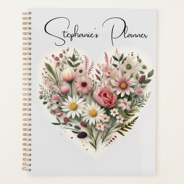 Agenda Personalizado Flower Heart Planner, Nombre persona (Anverso)