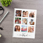 Agenda Personalizado fotocollage monograma blanco 2025<br><div class="desc">Haz tu propio collage de fotos de familia como regalo o para ti mismo. ¡Usa cuatro, nueve de tus fotos favoritas de tu familia, amigos, destino de viaje de ensueño o mascota! Personalice y agregue un nombre y su letra de monograma. El nombre está escrito con un guión moderno de...</div>