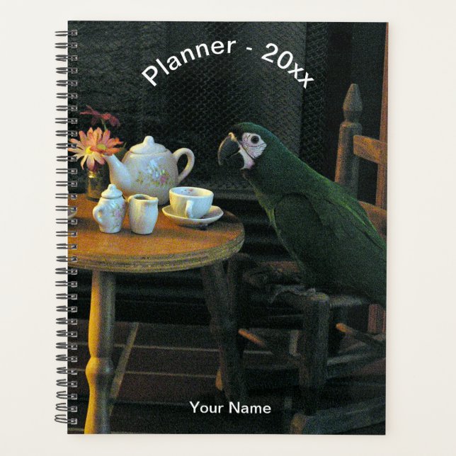 Agenda Personalizado Green Parrot Tea Set & Table Photo (Anverso)