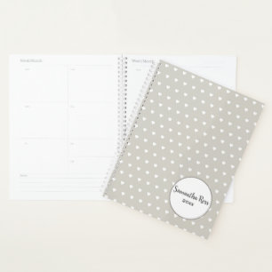 Agenda Personalizado gris con patrón de corazón blanco