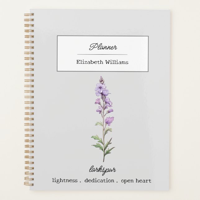 AGENDA PERSONALIZADO JULY LARKSPUR FLORES DE NACIMIENTO (Anverso)