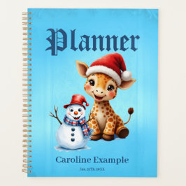 Agenda Personalizado lindo Giraffe con Santa Hat y Snowma