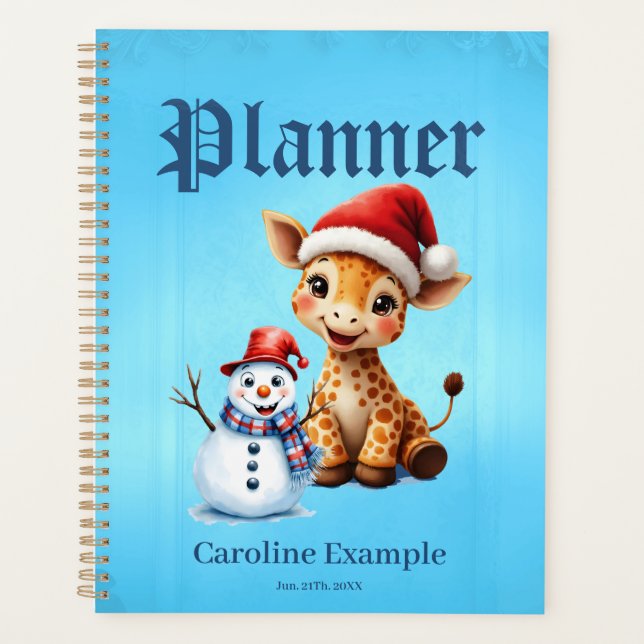 Agenda Personalizado lindo Giraffe con Santa Hat y Snowma (Anverso)