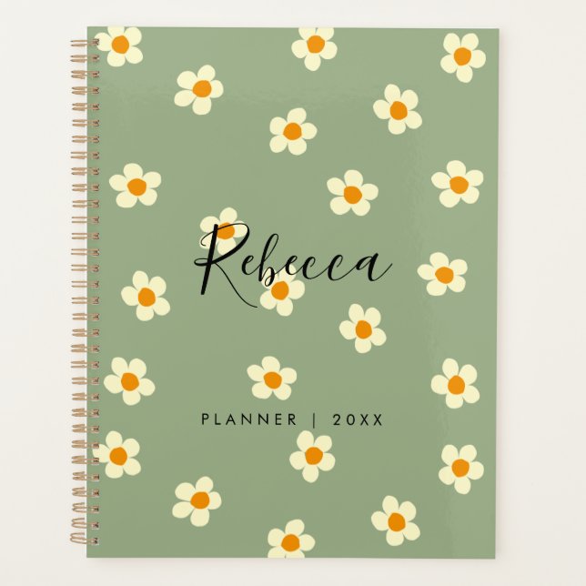 Agenda Personalizado Moderno Daisy Floral Green 2023 (Anverso)
