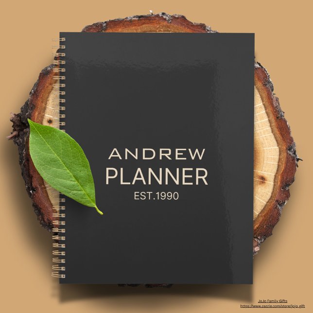 Agenda Personalizado Moderno y elegante lujo de texto (Modern text custom black planner for him.)