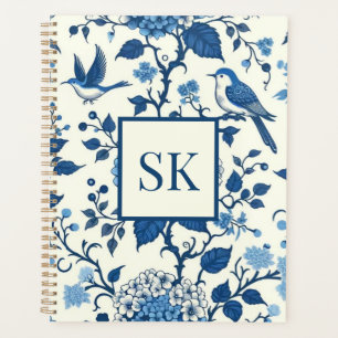 Agenda Personalizado Monograma Chinoiserie Azul y Blanco