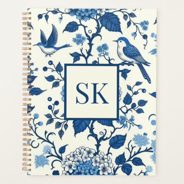 Agenda Personalizado Monograma Chinoiserie Azul y Blanco (Anverso)