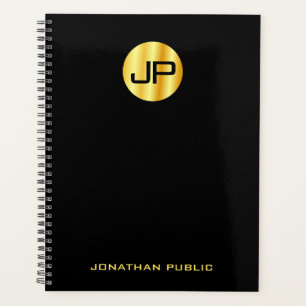 Agenda Personalizado Monograma Elegante Modelo De Oro Y N