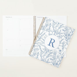 Agenda Personalizado Monograma Floral azul toile francés 