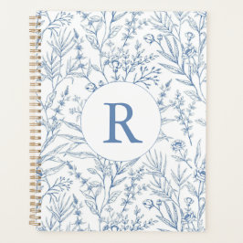 Agenda Personalizado Monograma Floral azul toile francés 