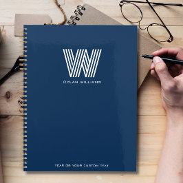 Agenda Personalizado monograma Minimalista moderno azul