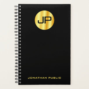 Agenda Personalizado Monograma Modelo Elegante Negro Y Or