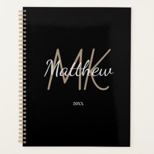 Agenda Personalizado Monograma Oro Negro Nombre inicial M