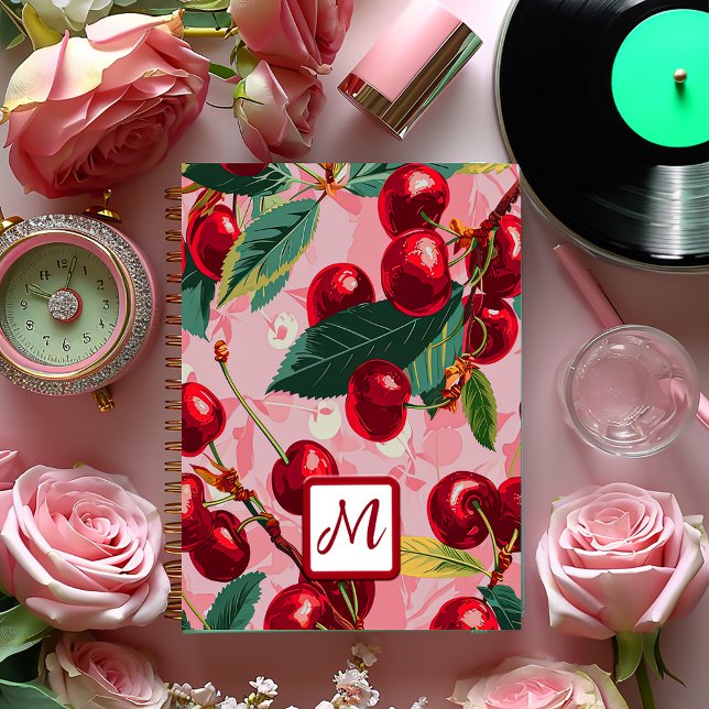 Agenda Personalizado Monogramado Retro Rosa Cherry Busine (Cherry Bomb Retro Business Planner )