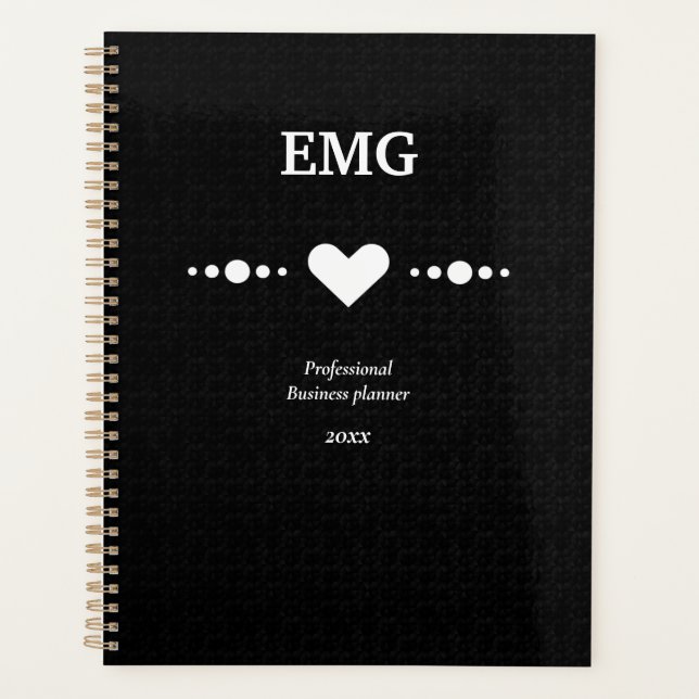 Agenda Personalizado Monogramaje negocio blanco negro (Anverso)