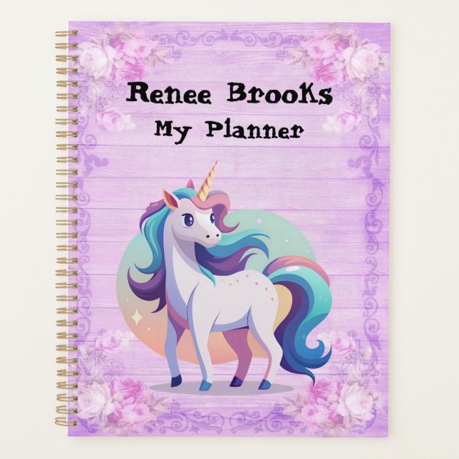 Agenda Personalizado morado de unicornio (Anverso)