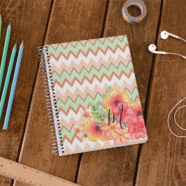 Agenda Personalizado Naranja Rojo  Rosado Floral Chevron 