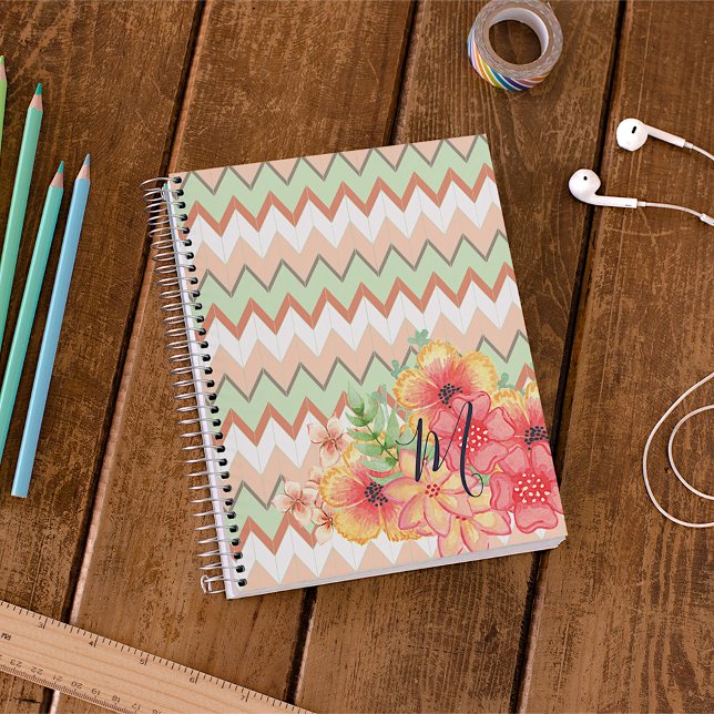 Agenda Personalizado Naranja Rojo  Rosado Floral Chevron  (Subido por el creador)