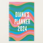 Agenda Personalizado negrita de las franjas rosadas verde<br><div class="desc">¡Hola! Espero que te guste este diseño de arte original. Añade tu propio texto,  cambia los colores o fuentes para personalizarlo. Revisa mi tienda para más diseños. Si quieres algo personalizado,  por favor avísenme.</div>