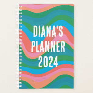 Agenda Personalizado negrita de las franjas rosadas verde