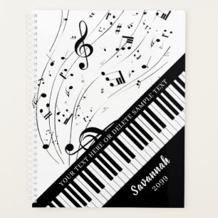 Agenda Personalizado Piano Music Notes Script Name Black 