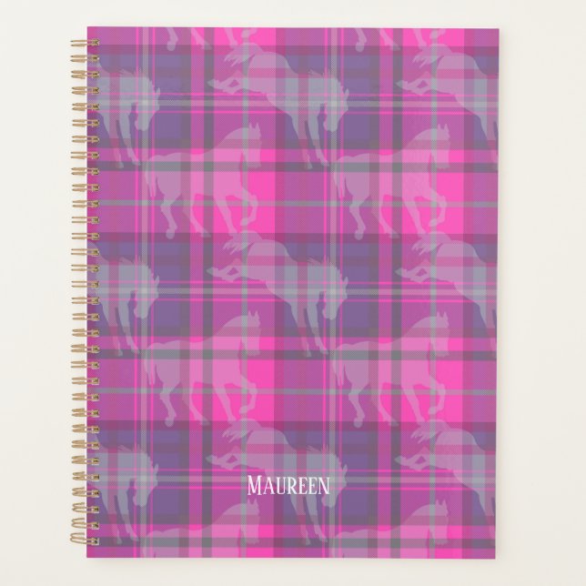 Agenda Personalizado preppy caballo malva morado tartán (Anverso)
