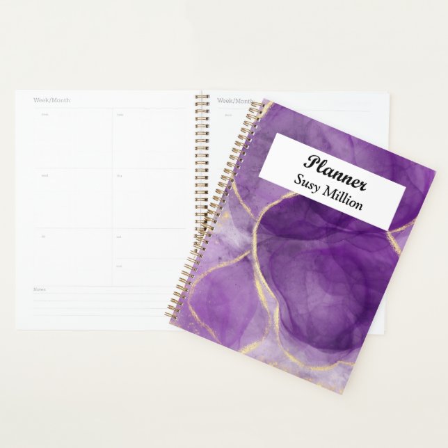 Agenda Personalizado Purple Alcohol Ink Art con Gold Plan (Demostración)