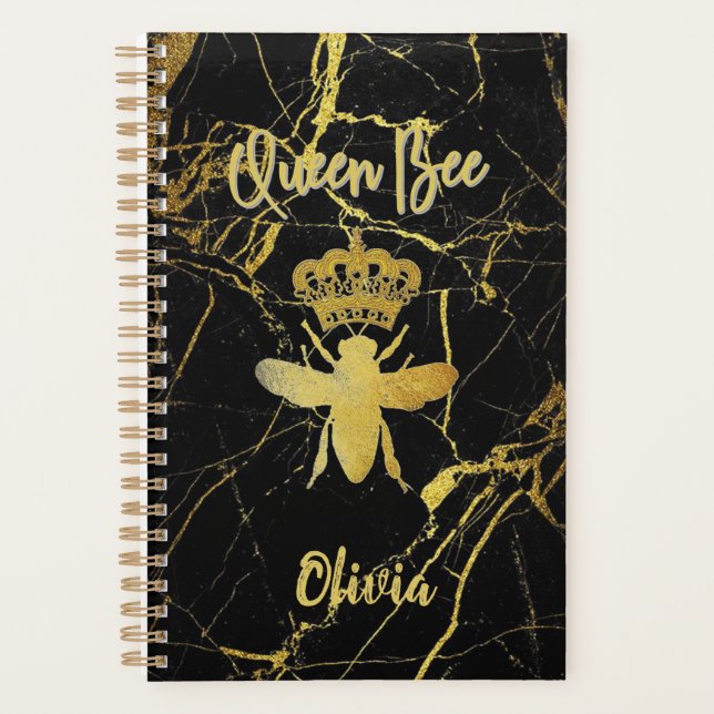 Agenda Personalizado QUEEN BEE Oro Mármol Negro Sin fecha (Anverso)